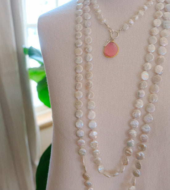 Multi-strand freshwater pearl necklace with rhinestones I Thenetjeweler