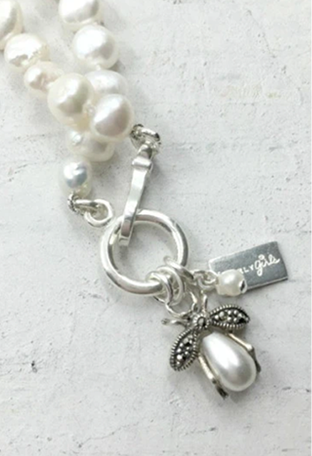 Betsy Pearl Necklace Bee Charm Pearl Necklace with Nugget Pearls