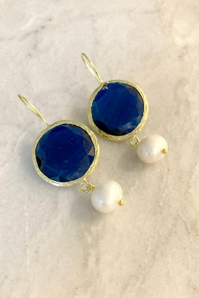 Blue cat eye Turkish stones with pearl drop
