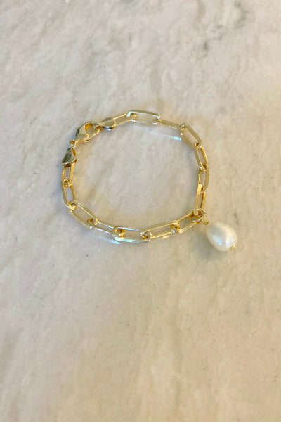 Lucy Paperclip and Pearl Bracelet Modern Gold-Filled Chain Link